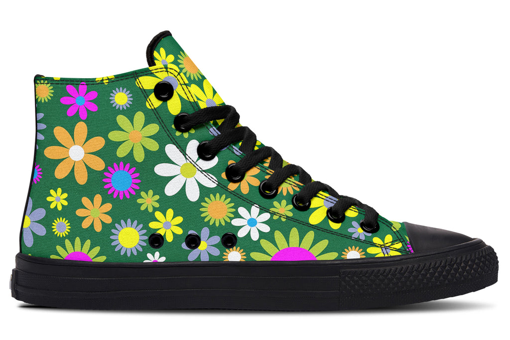 Green Retro Flowers High Tops (Wide)