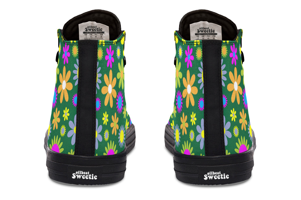 Green Retro Flowers High Tops (Wide)
