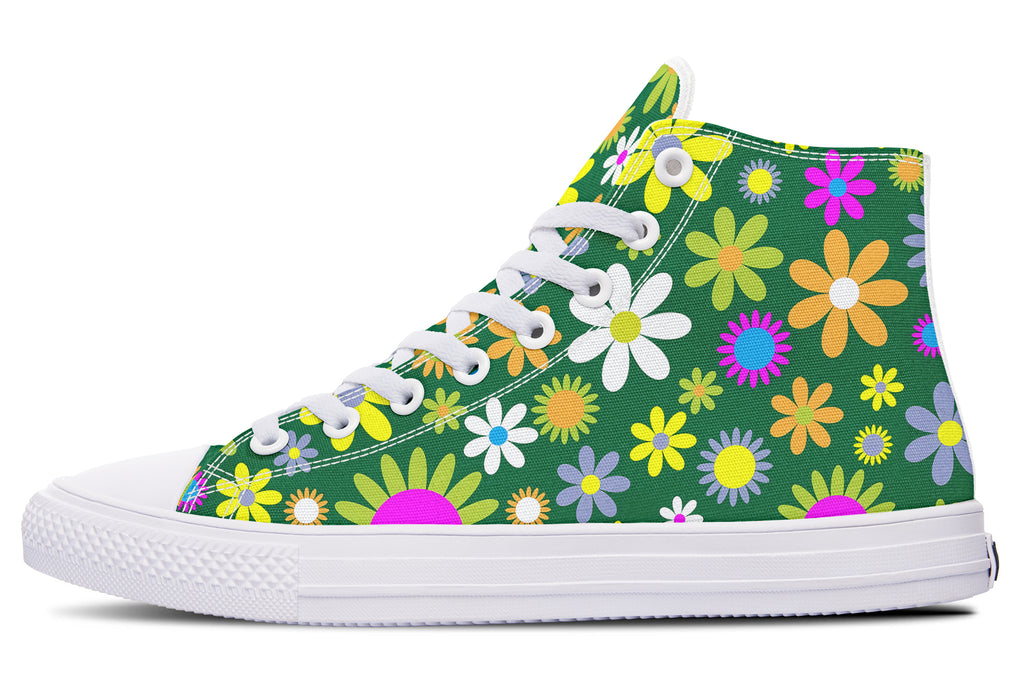 Green Retro Flowers High Tops (Wide)