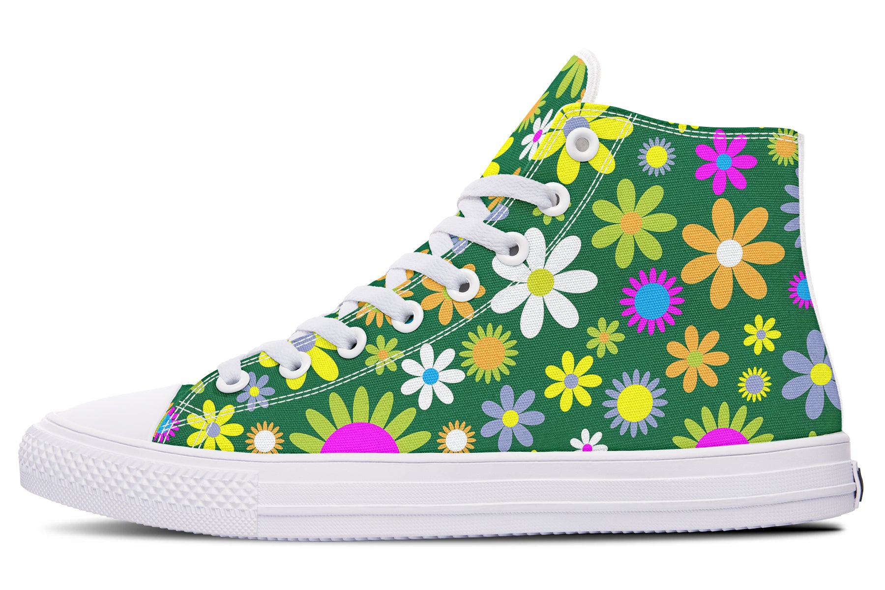 Green Retro Flowers High Tops (Wide)