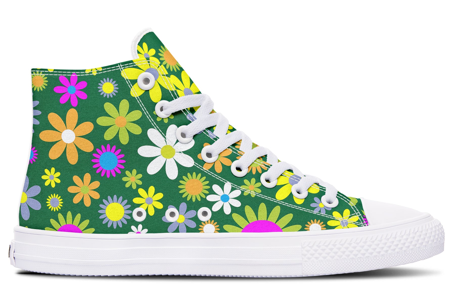Green Retro Flowers High Tops (Wide)