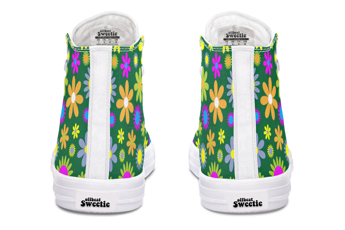 Green Retro Flowers High Tops (Wide)