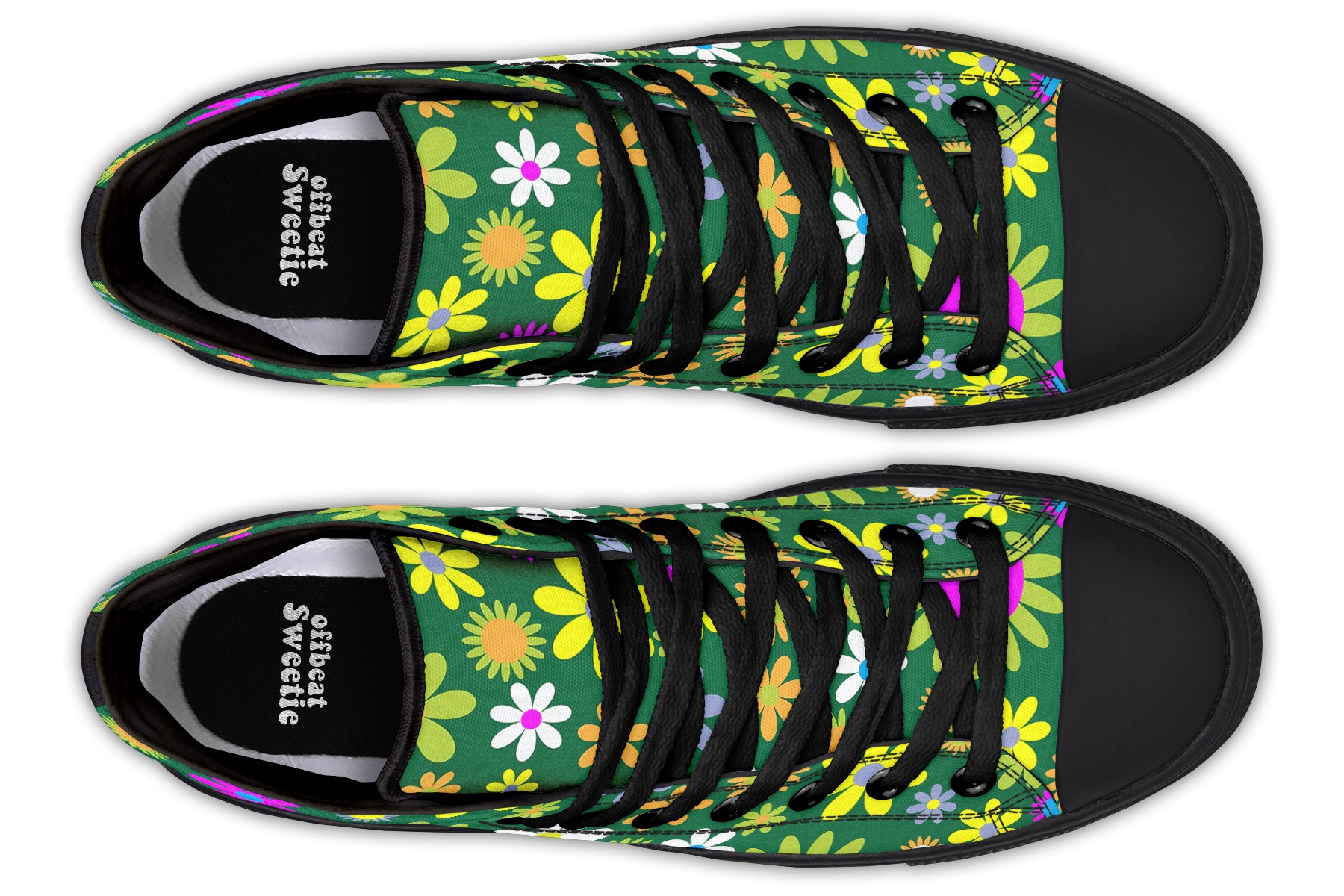 Green Retro Flowers High Tops (Wide)