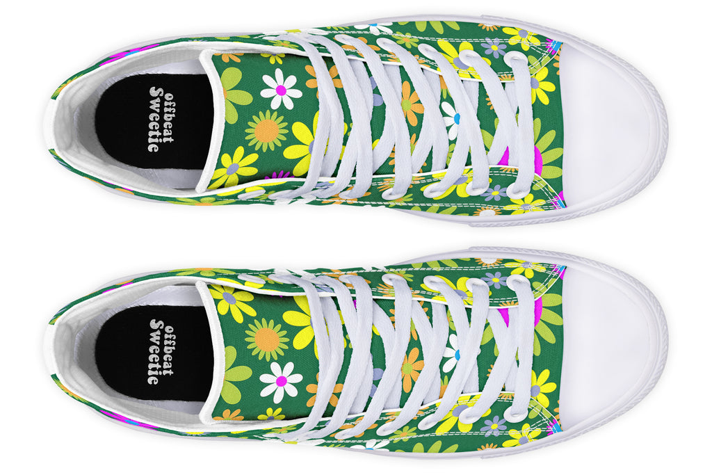 Green Retro Flowers High Tops (Wide)