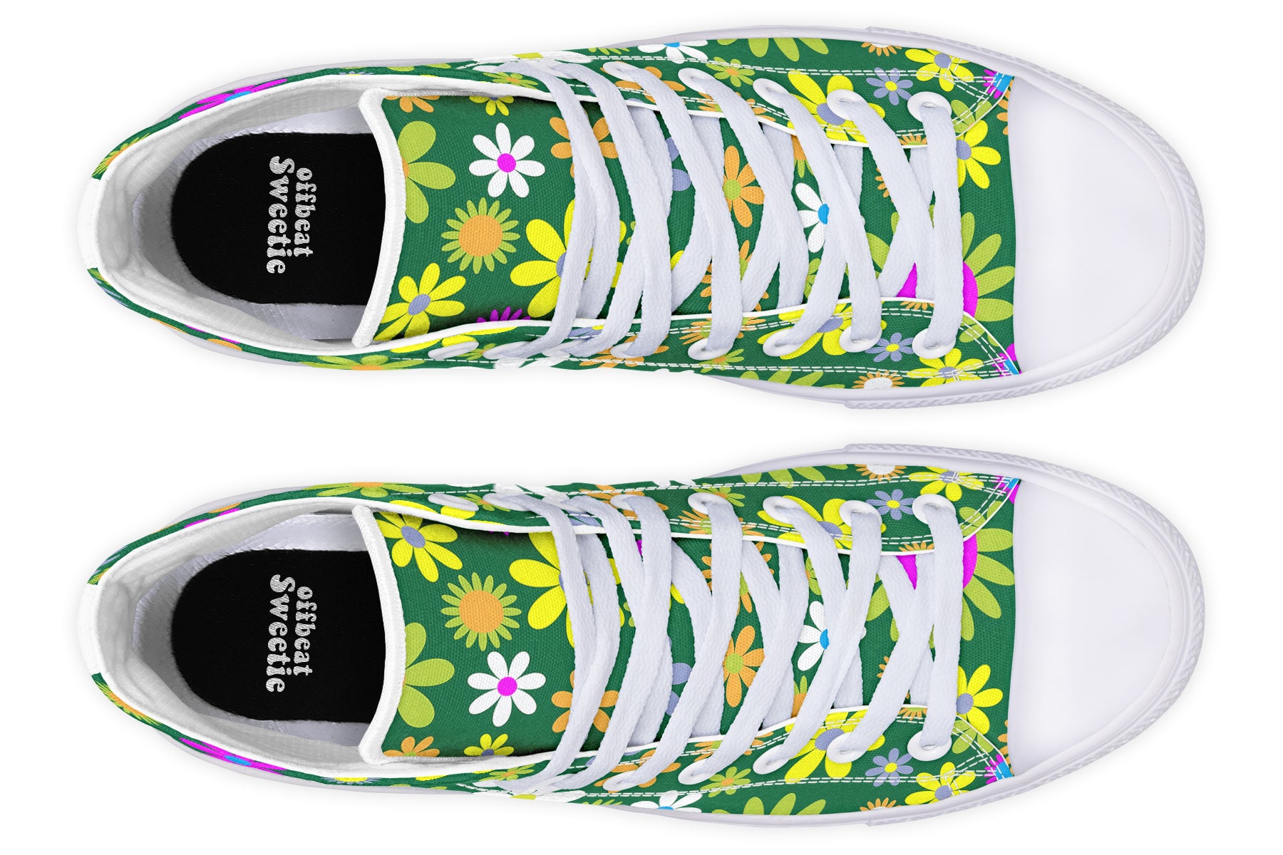 Green Retro Flowers High Tops (Wide)