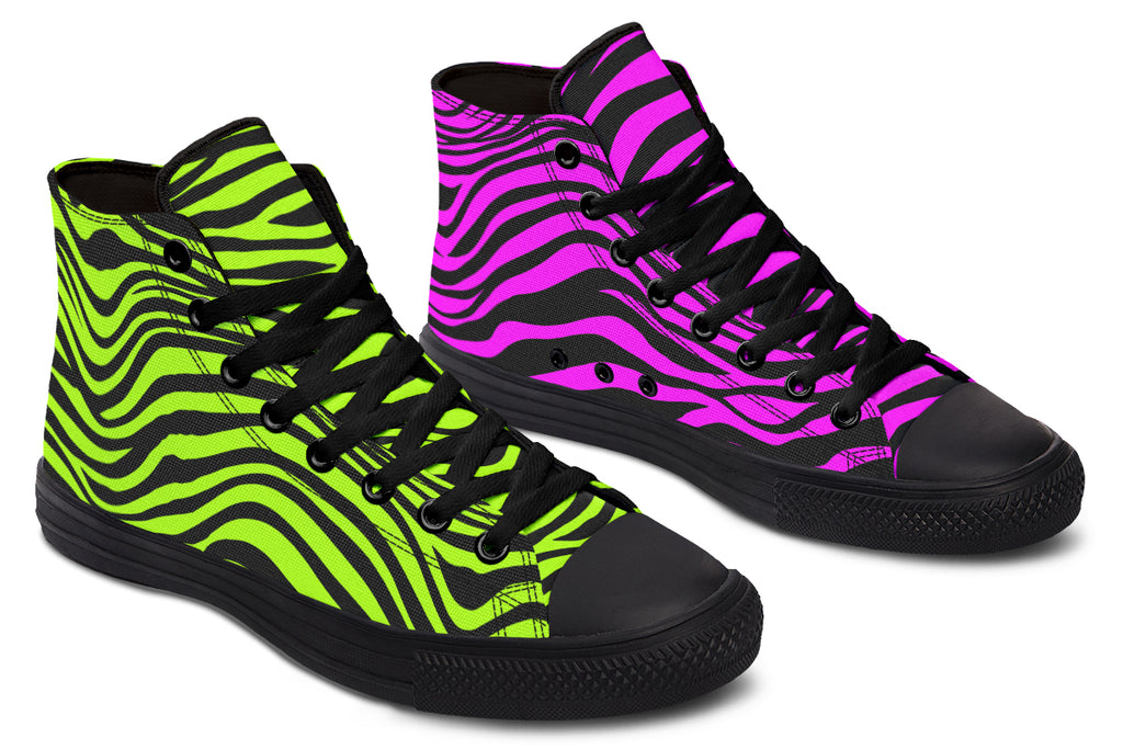 Green and Fuchsia Mismatched Neon Zebra High Tops (Wide)