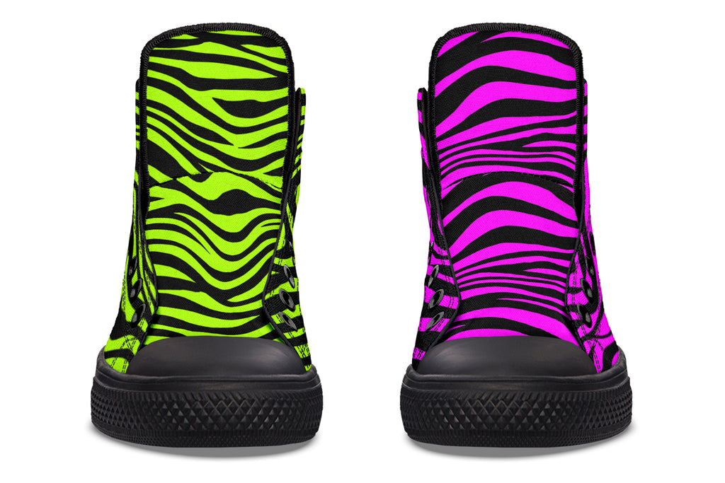 Green and Fuchsia Mismatched Neon Zebra High Tops (Wide)
