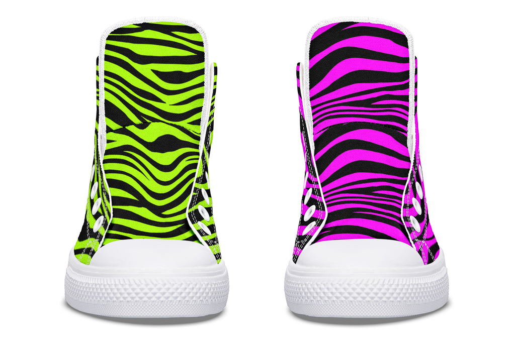 Green and Fuchsia Mismatched Neon Zebra High Tops (Wide)