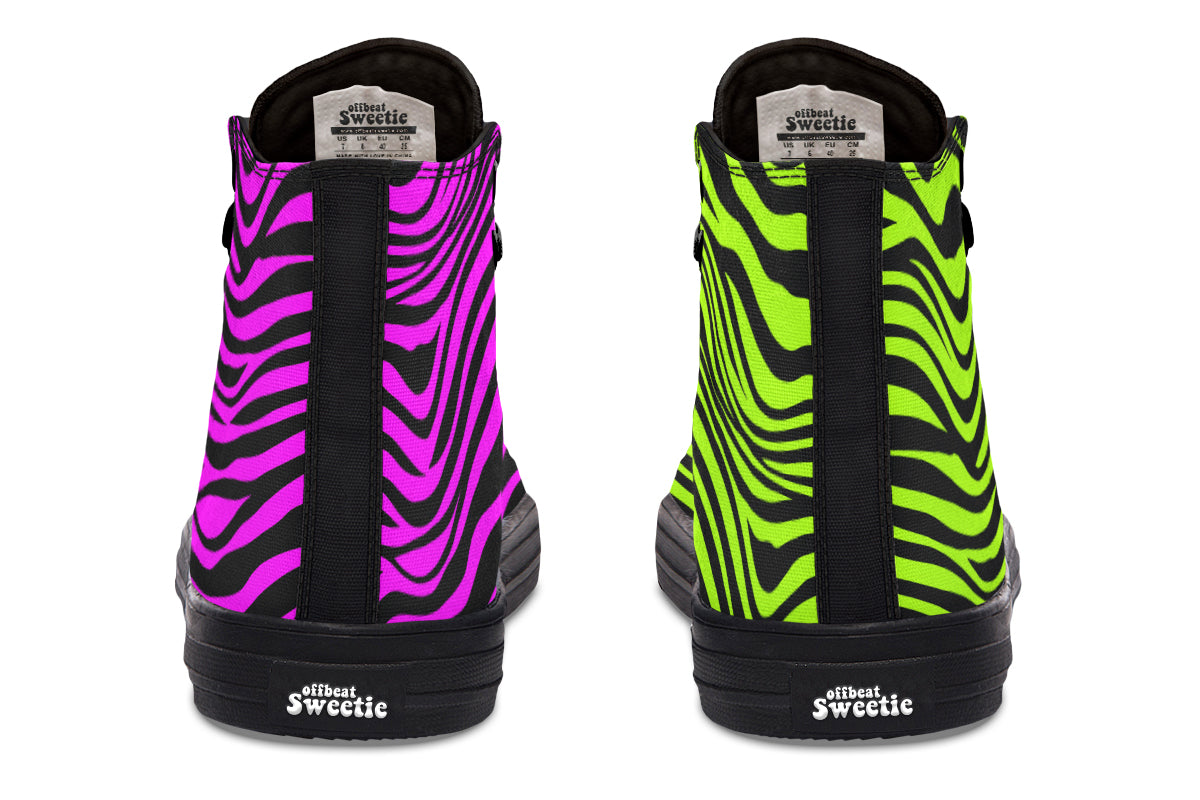 Green and Fuchsia Mismatched Neon Zebra High Tops (Wide)