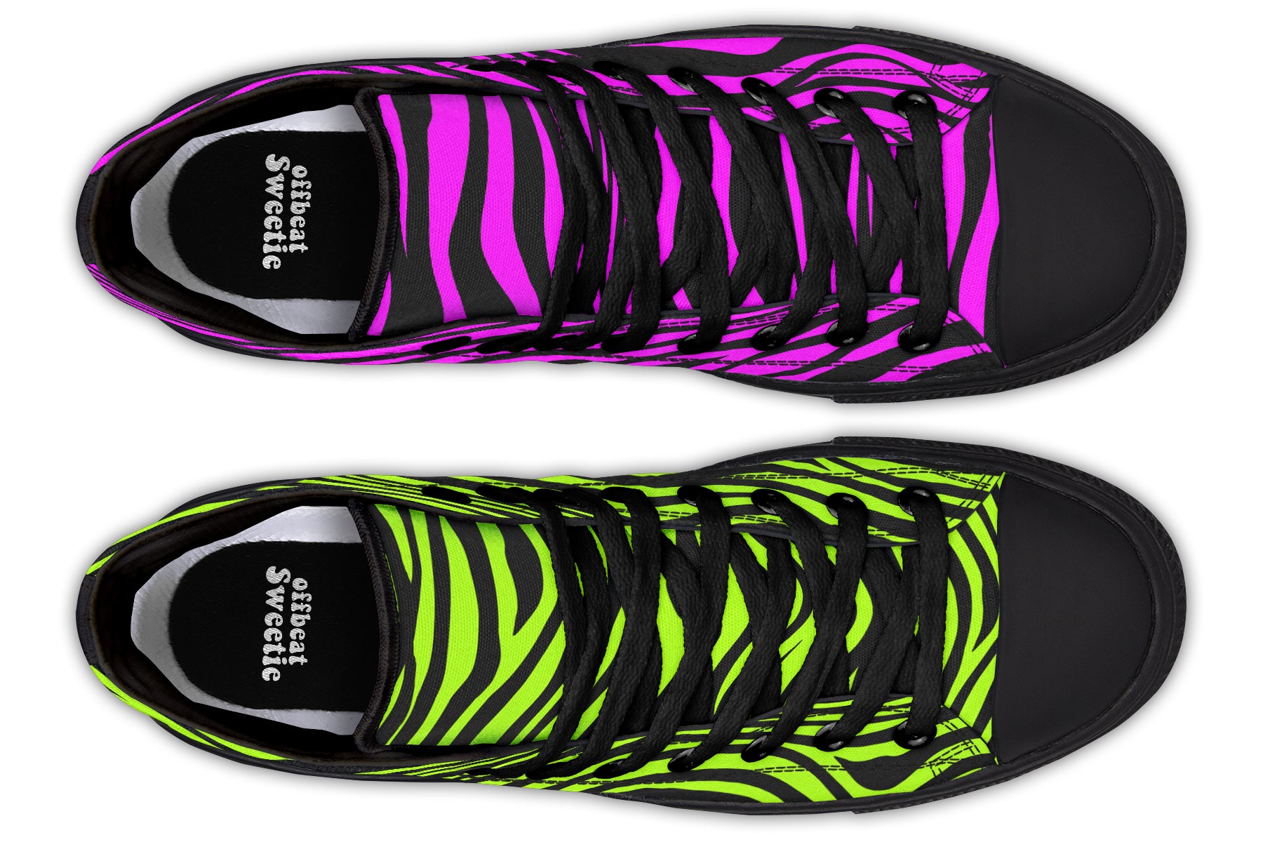 Green and Fuchsia Mismatched Neon Zebra High Tops (Wide)