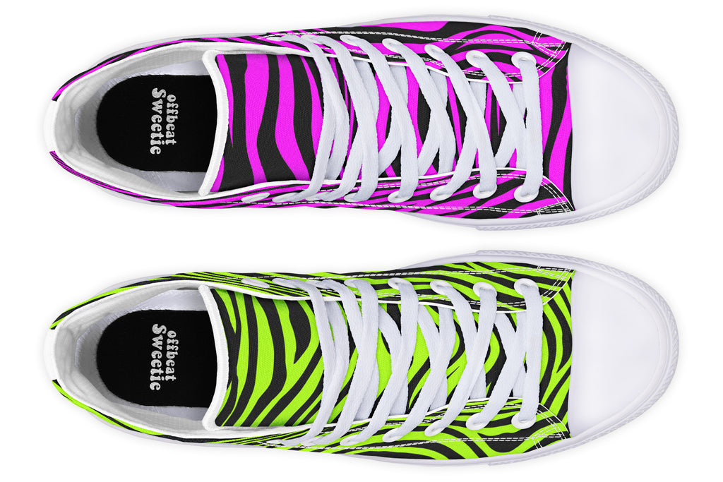 Green and Fuchsia Mismatched Neon Zebra High Tops (Wide)