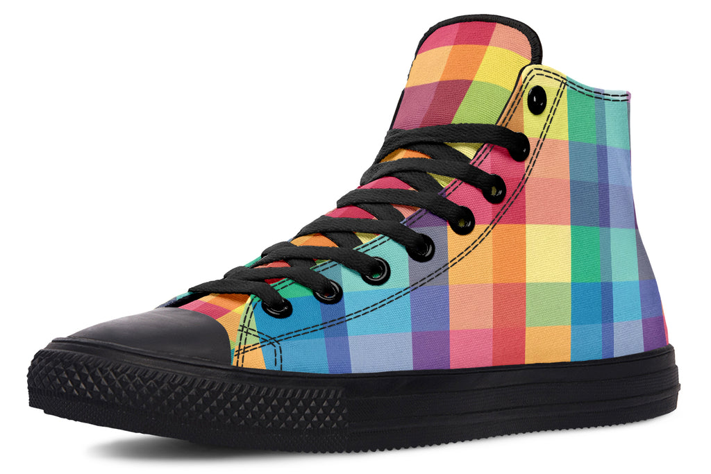 Happy Rainbow Plaid High Tops