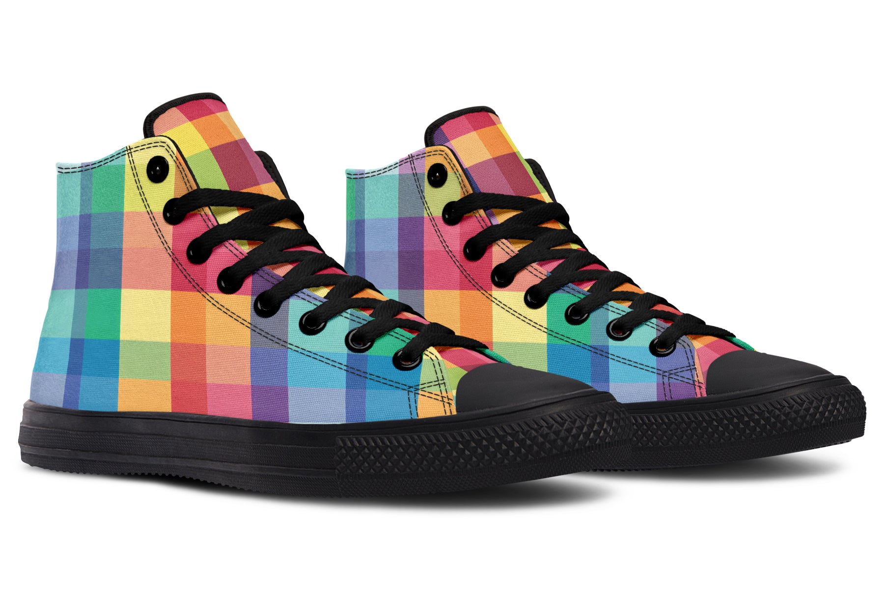 Happy Rainbow Plaid High Tops