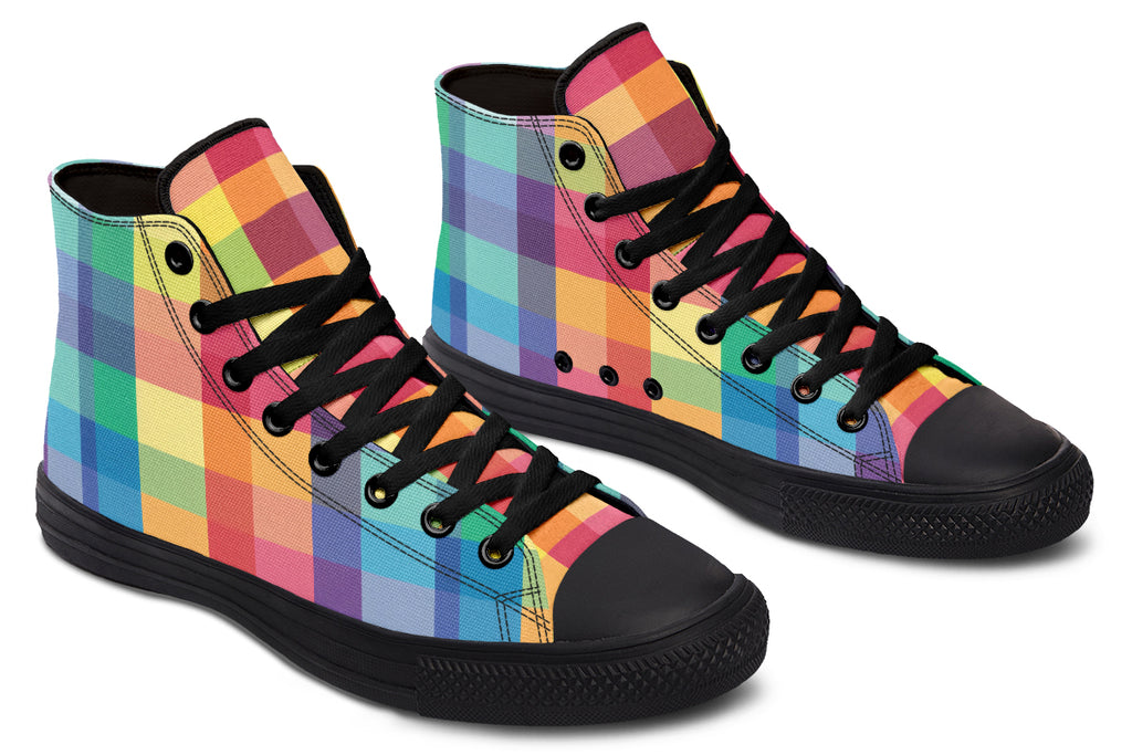 Happy Rainbow Plaid High Tops
