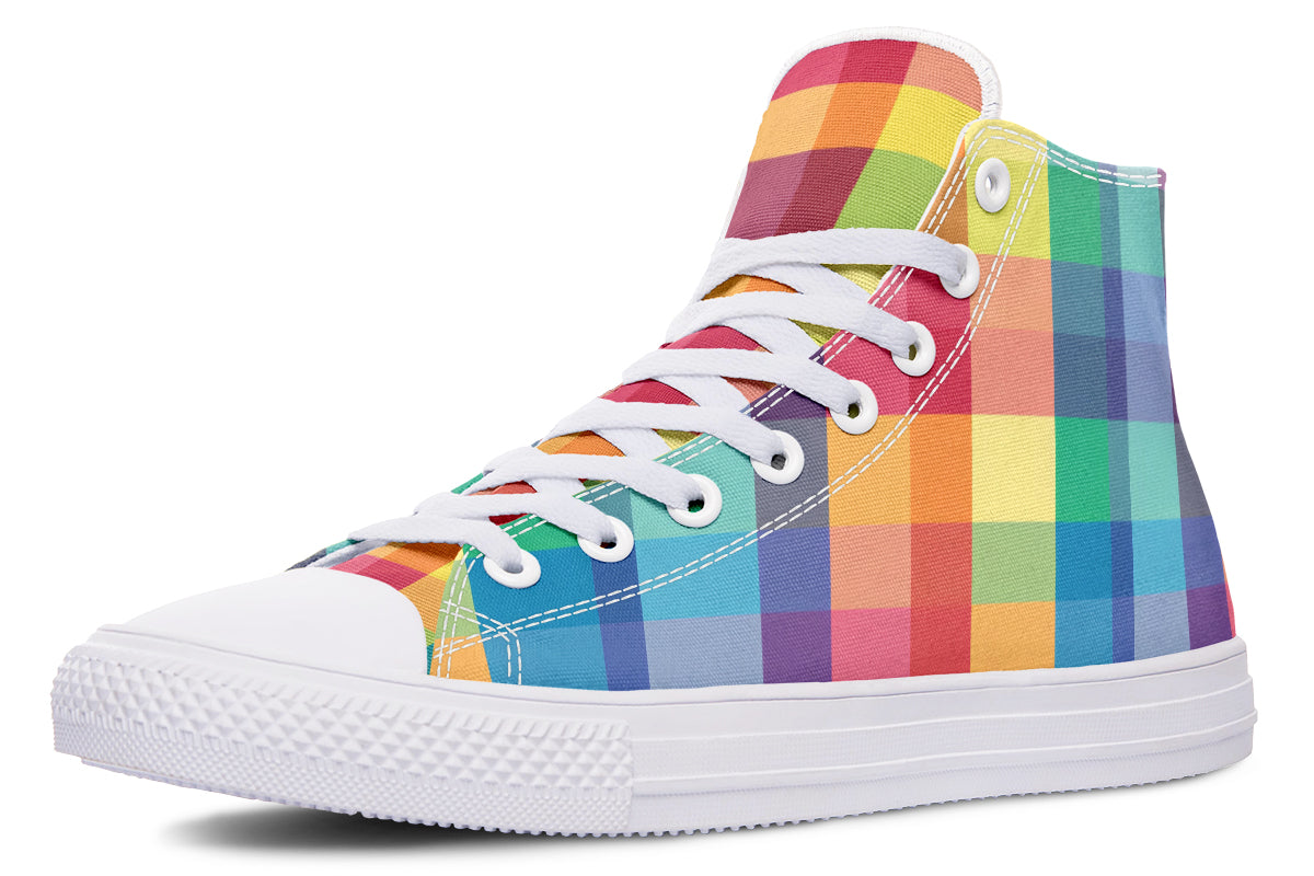 Happy Rainbow Plaid High Tops