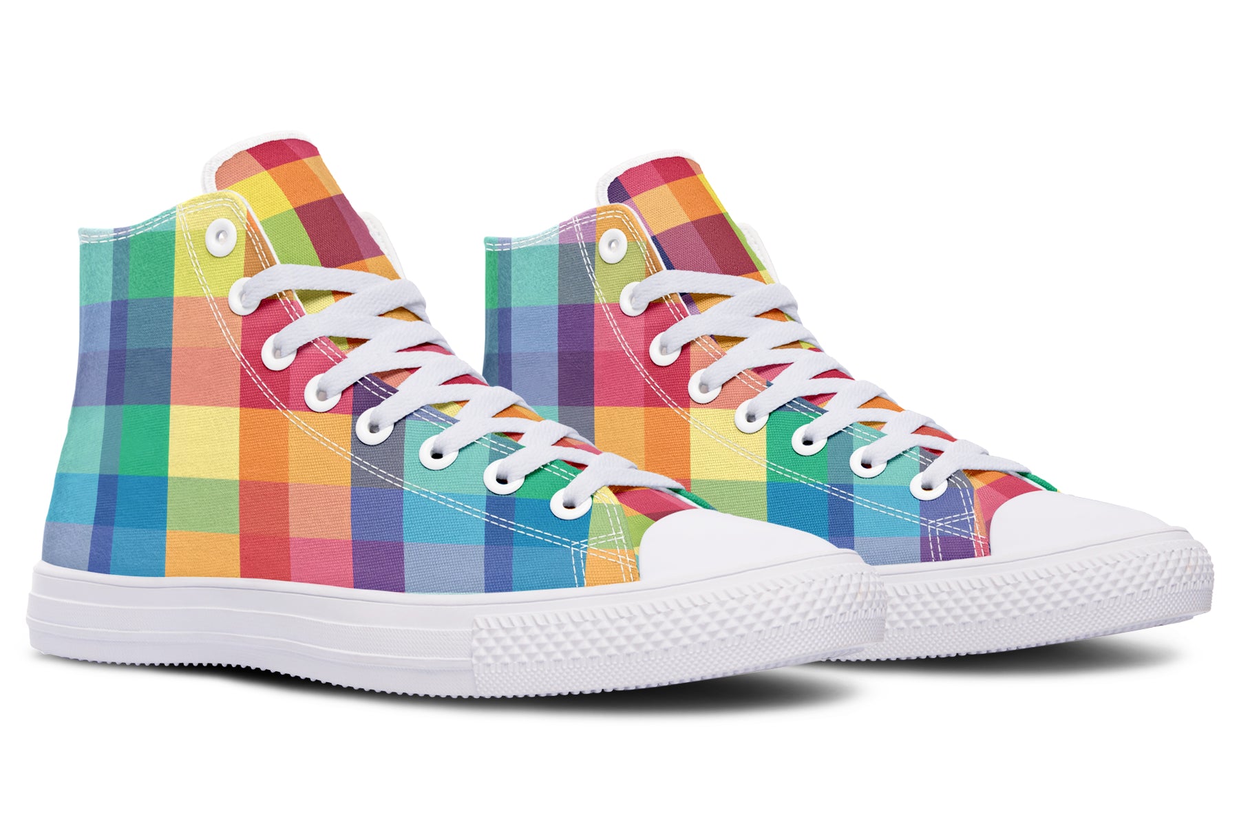 Happy Rainbow Plaid High Tops