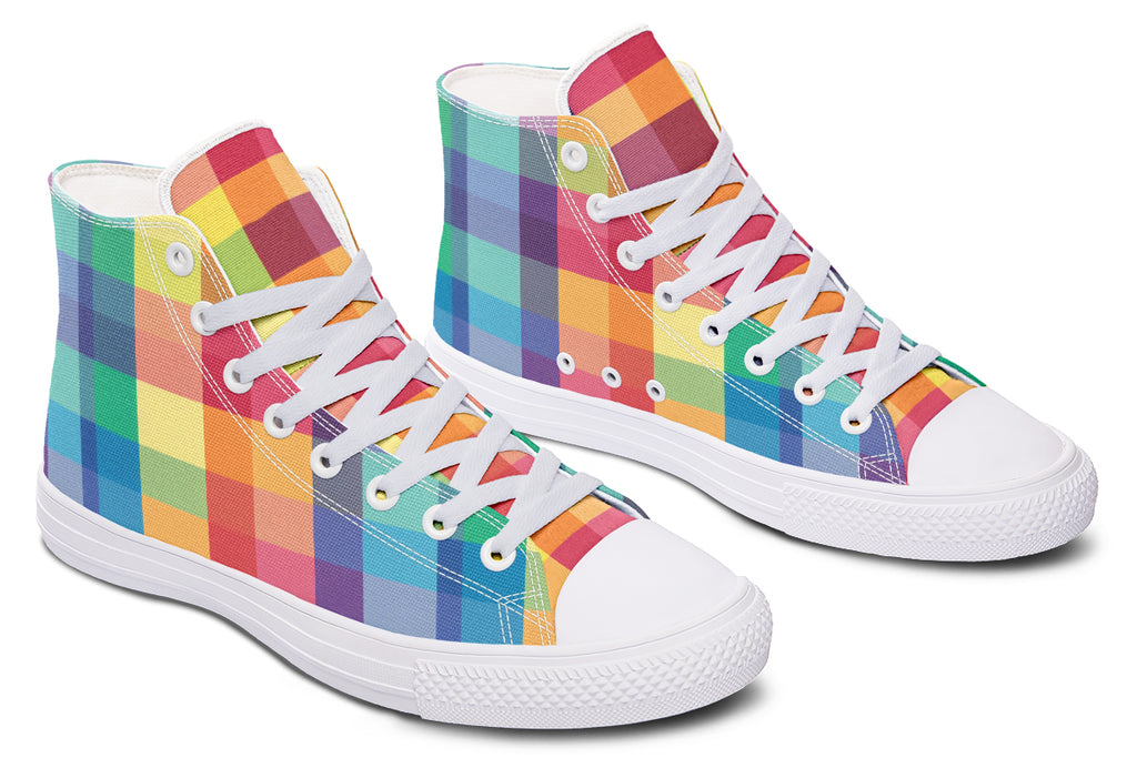 Happy Rainbow Plaid High Tops