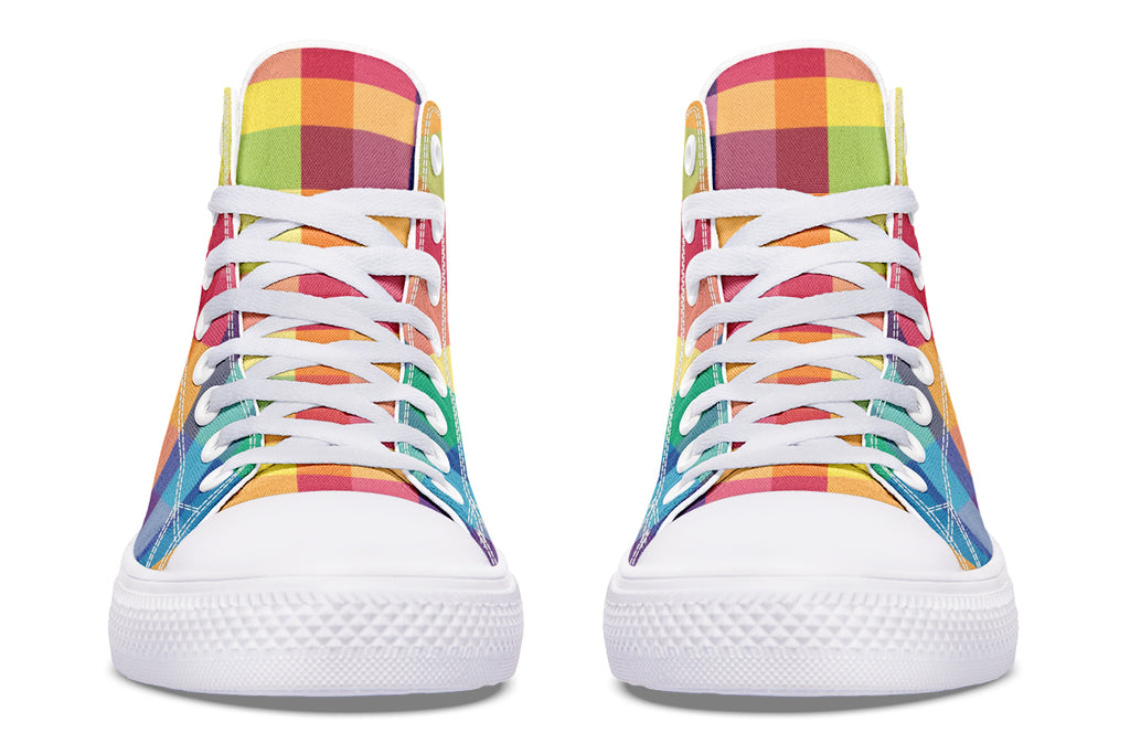 Happy Rainbow Plaid High Tops