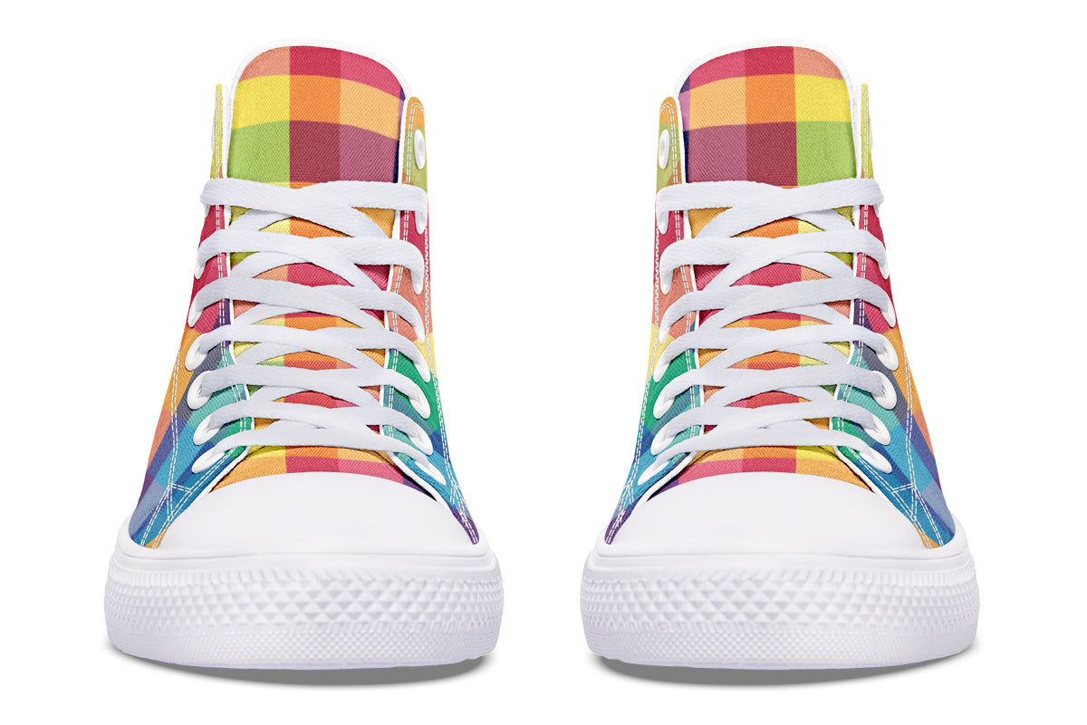 Happy Rainbow Plaid High Tops