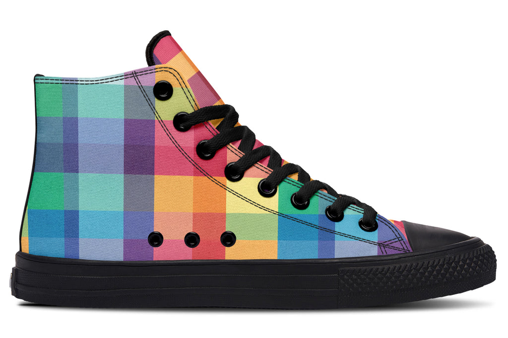 Happy Rainbow Plaid High Tops