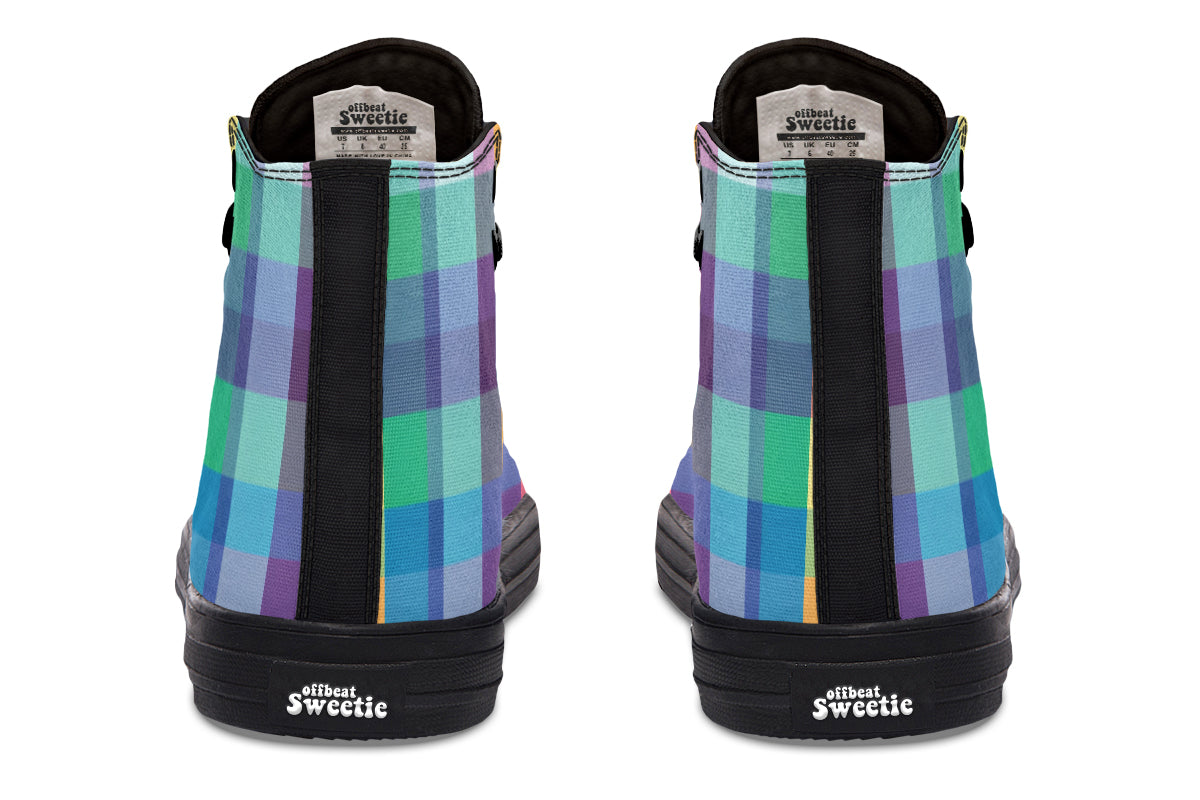 Happy Rainbow Plaid High Tops