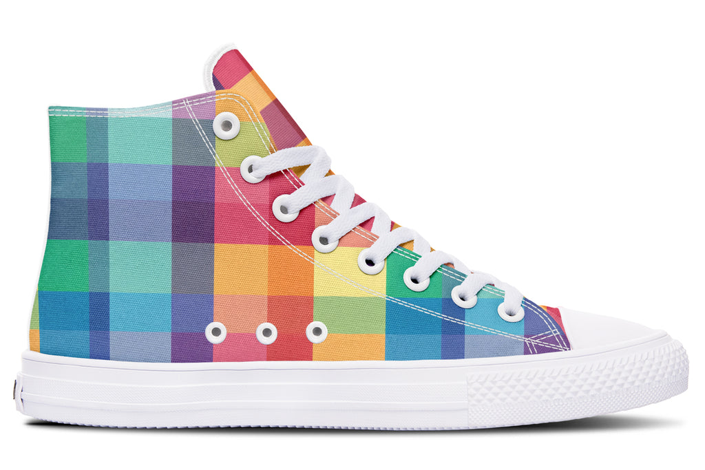 Happy Rainbow Plaid High Tops