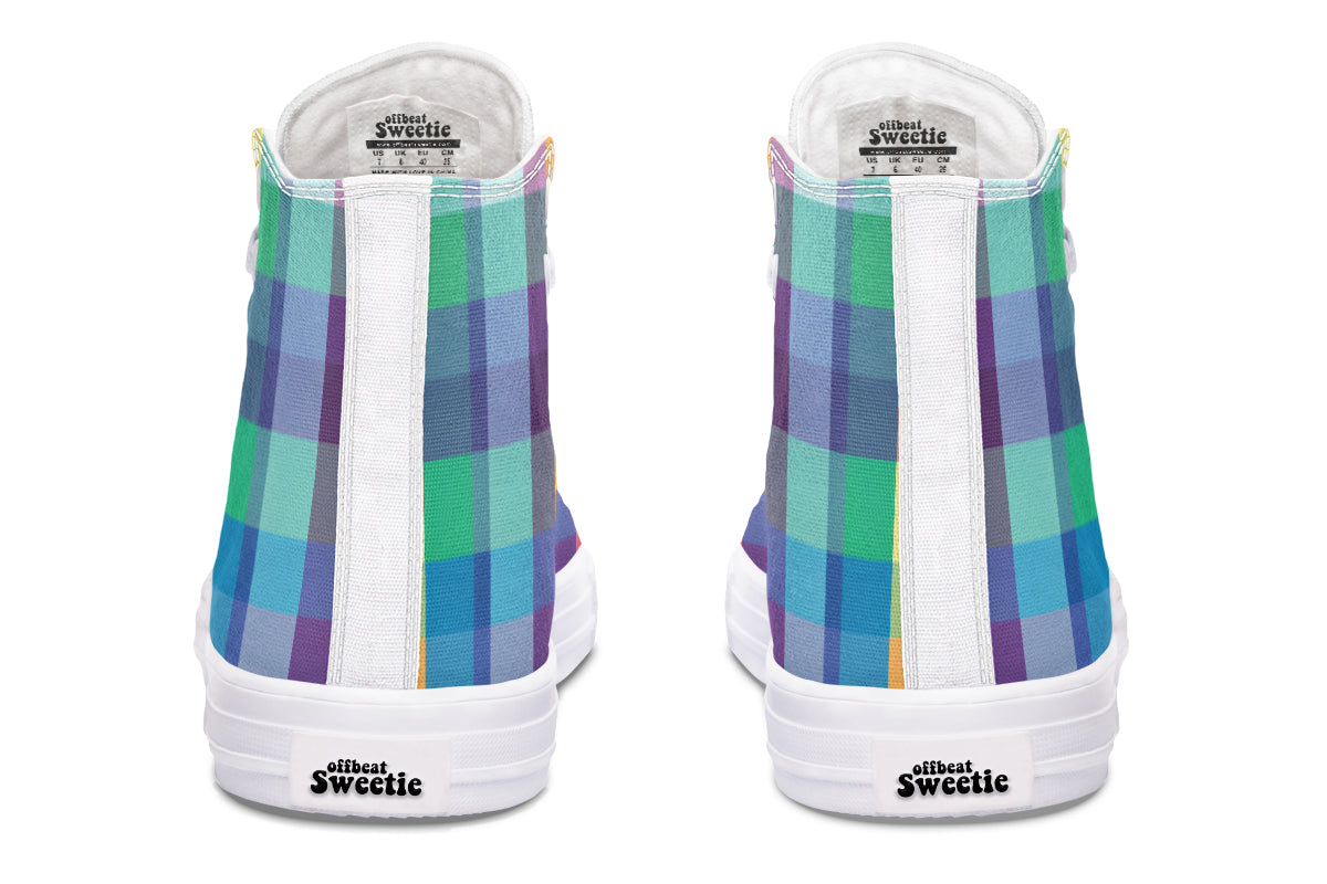 Happy Rainbow Plaid High Tops