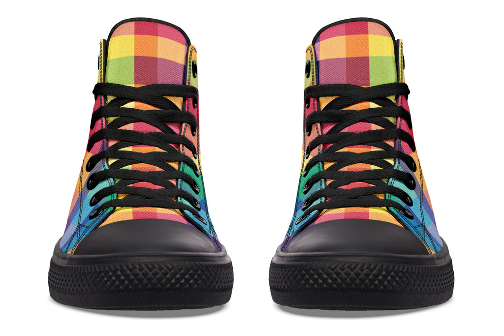 Happy Rainbow Plaid High Tops (Wide)