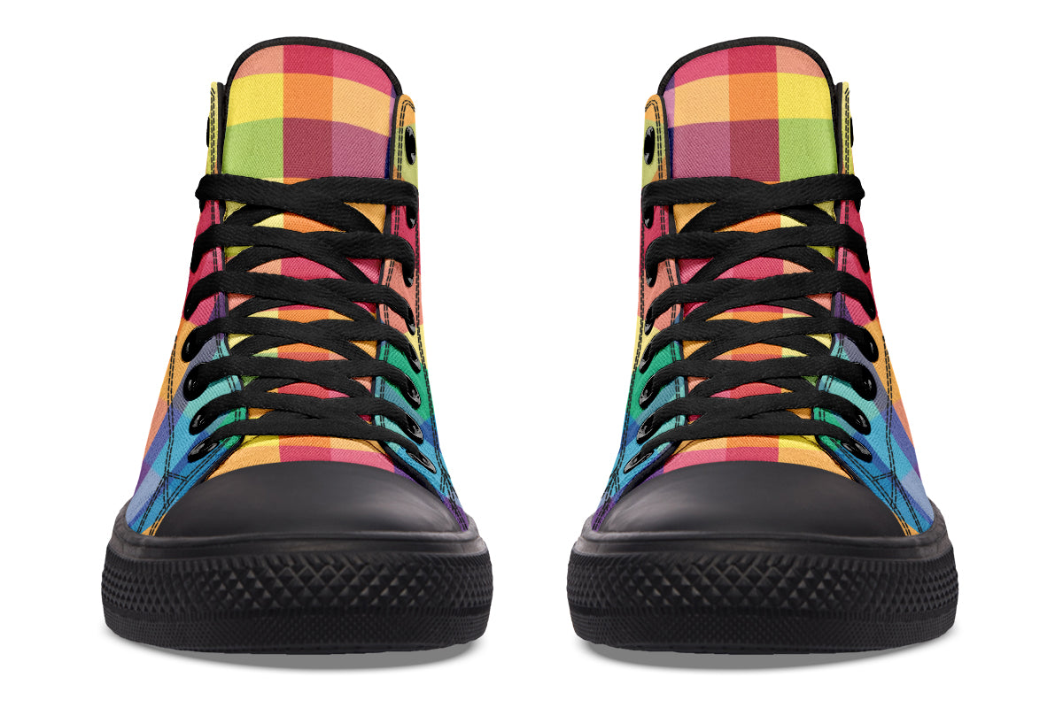 Happy Rainbow Plaid High Tops (Wide)