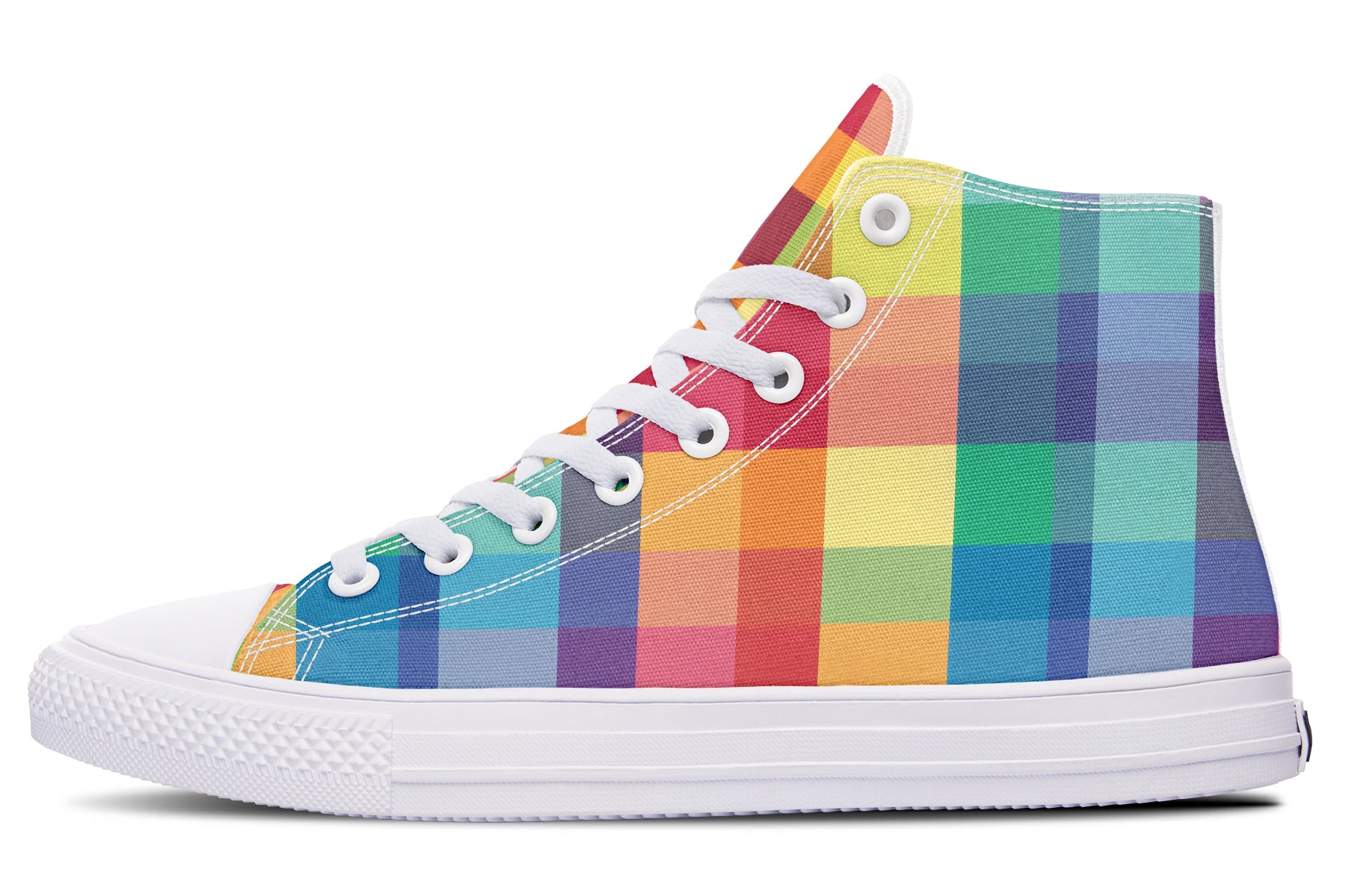 Happy Rainbow Plaid High Tops (Wide)