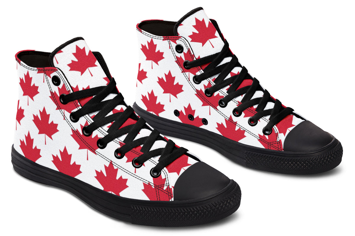 Maple Leaves White High Tops (Wide)