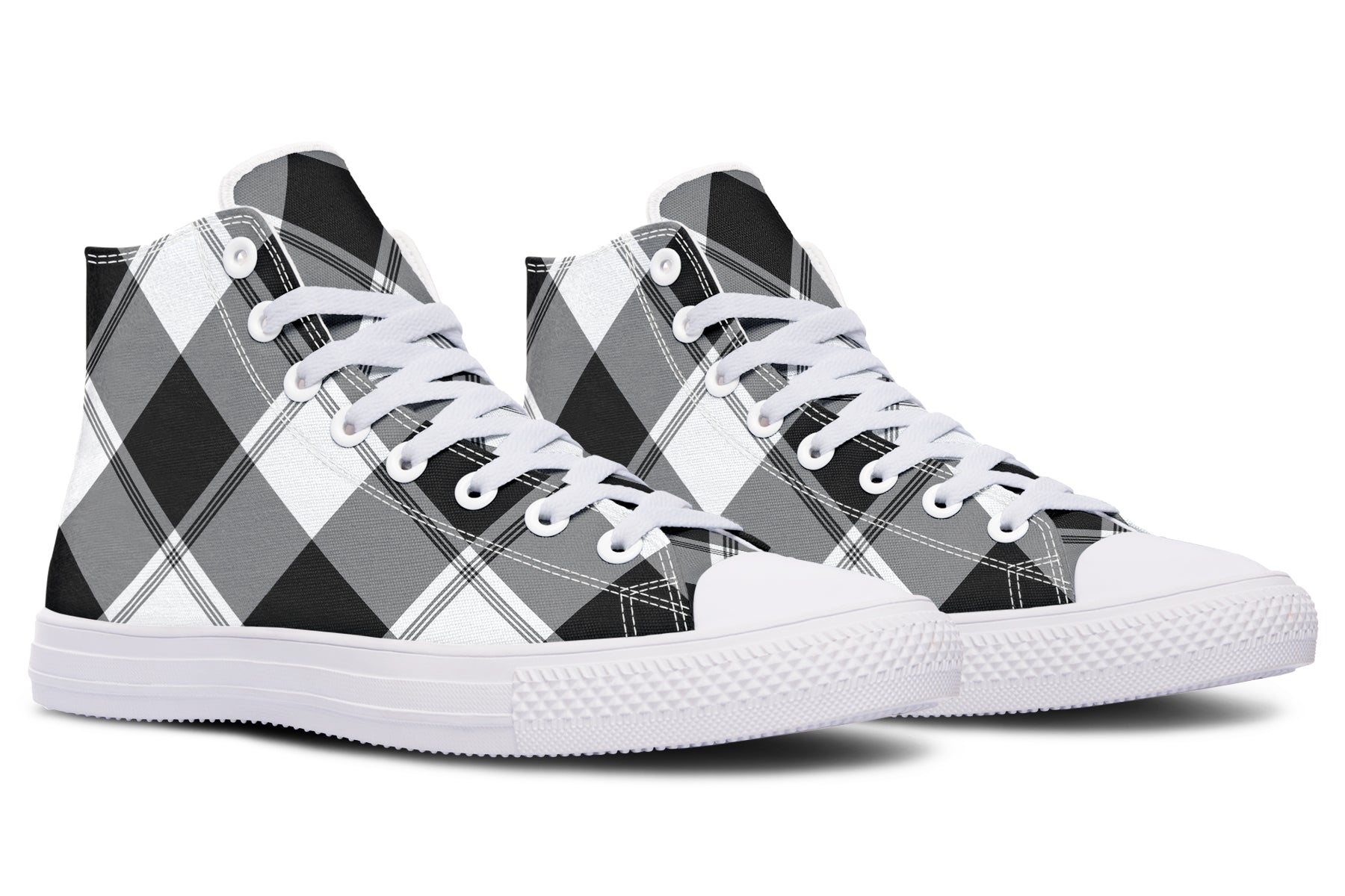 Black And White Plaid High Tops (Wide)