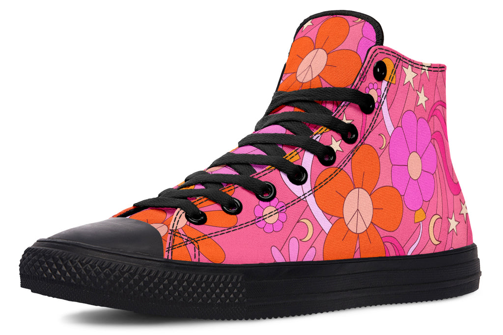 Molly's Mismatched Retro Daisies High Tops - Offbeat Sweetie