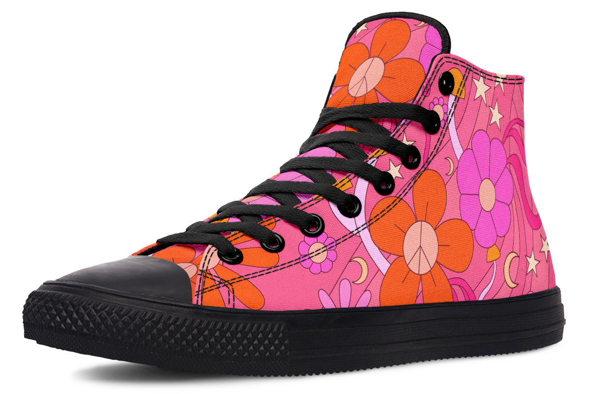 Molly's Mismatched Retro Daisies High Tops - Offbeat Sweetie