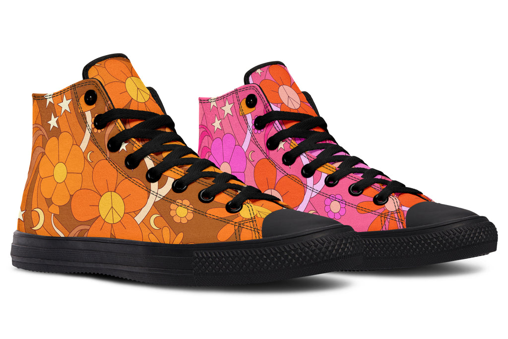 Molly's Mismatched Retro Daisies High Tops - Offbeat Sweetie
