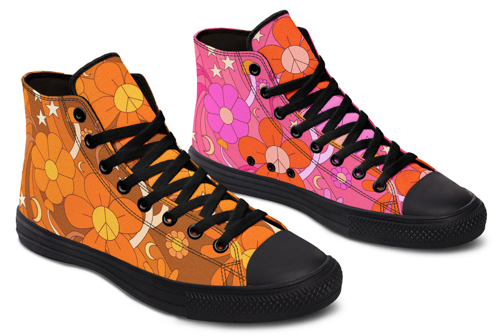 Molly's Mismatched Retro Daisies High Tops - Offbeat Sweetie