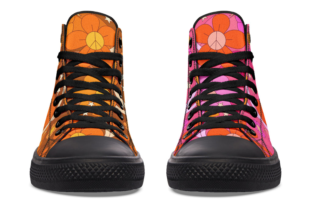 Molly's Mismatched Retro Daisies High Tops - Offbeat Sweetie
