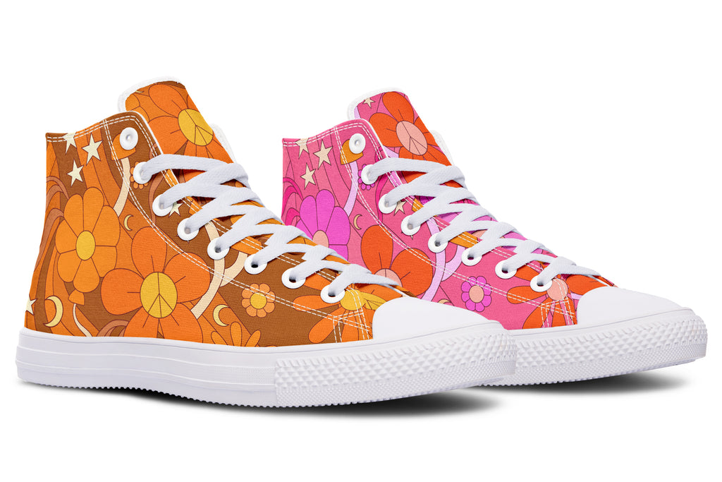 Molly's Mismatched Retro Daisies High Tops - Offbeat Sweetie