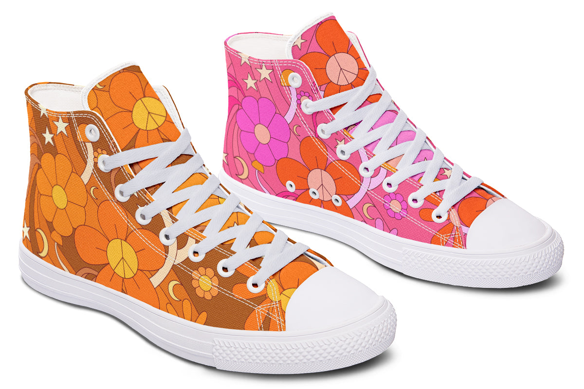 Molly's Mismatched Retro Daisies High Tops - Offbeat Sweetie
