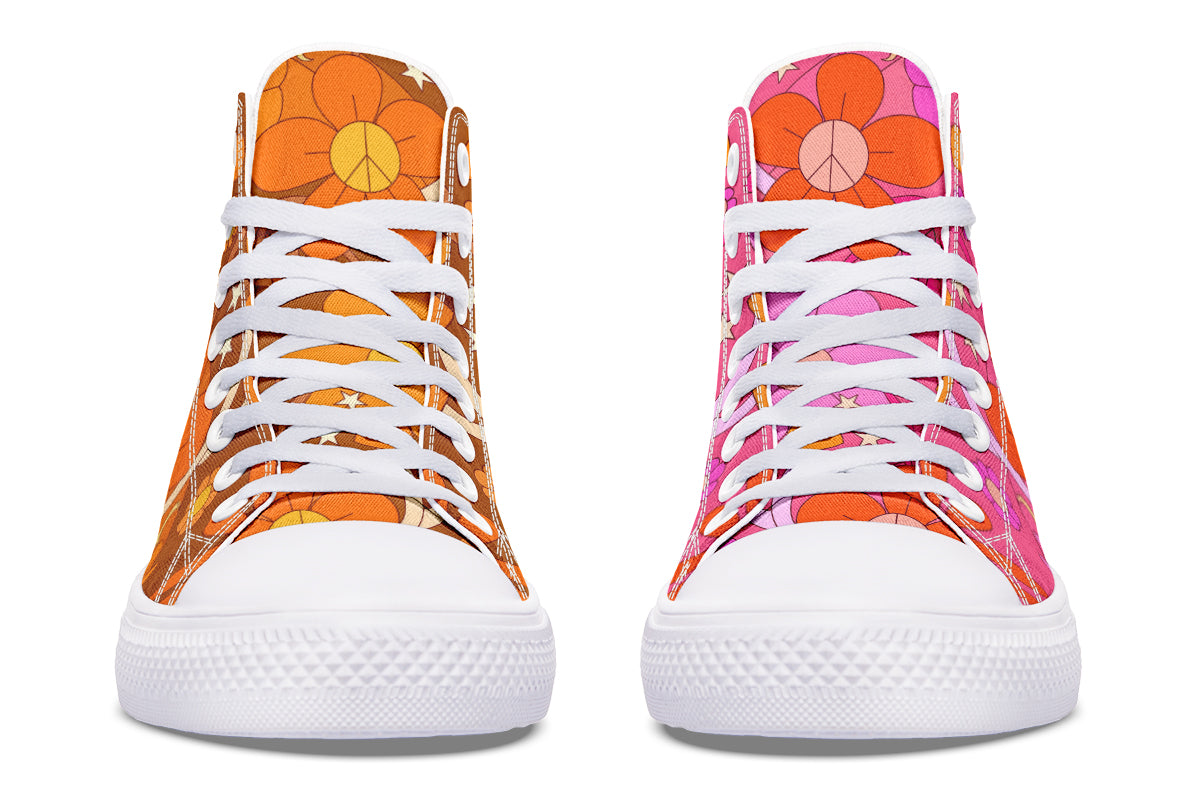 Molly's Mismatched Retro Daisies High Tops - Offbeat Sweetie