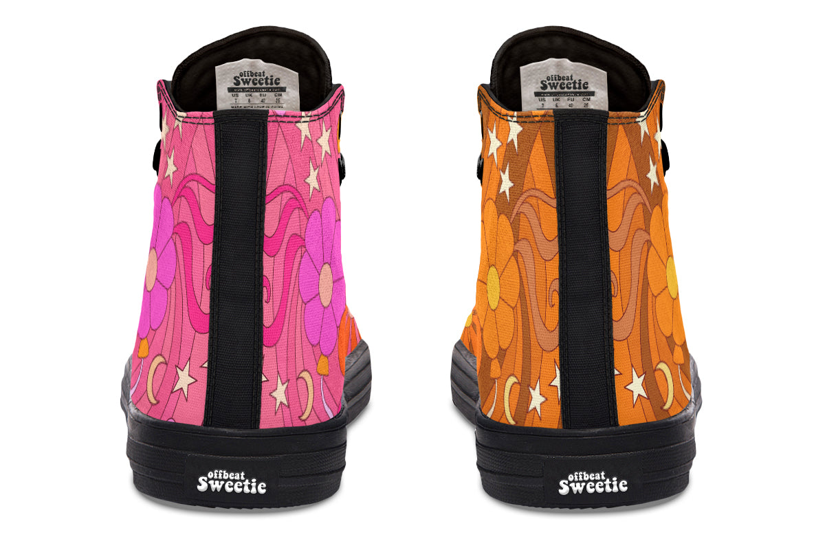 Molly's Mismatched Retro Daisies High Tops - Offbeat Sweetie