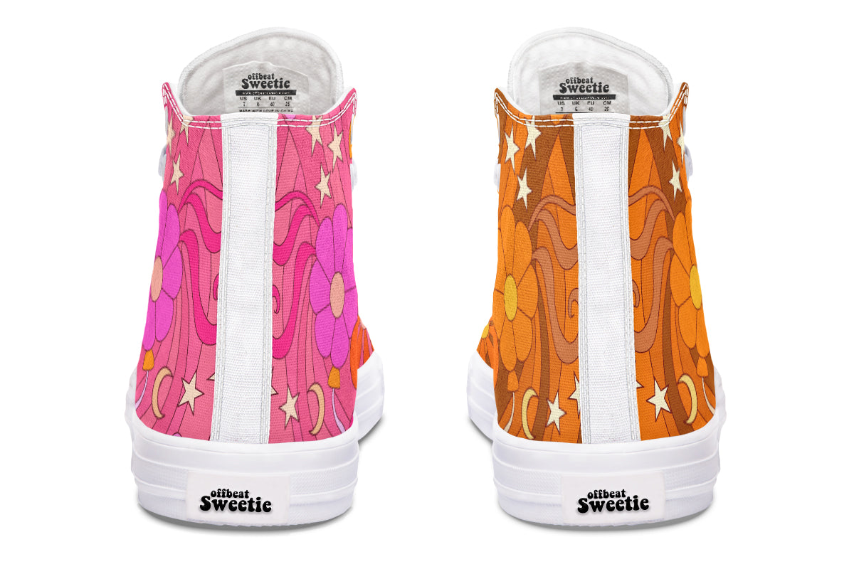 Molly's Mismatched Retro Daisies High Tops - Offbeat Sweetie
