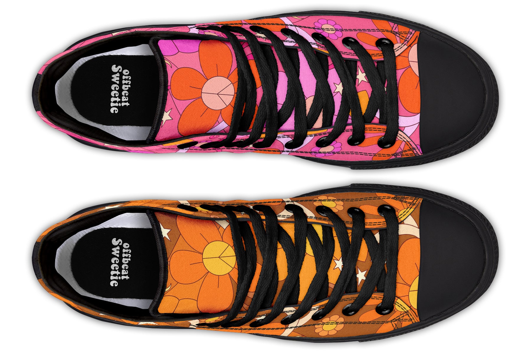 Molly's Mismatched Retro Daisies High Tops - Offbeat Sweetie
