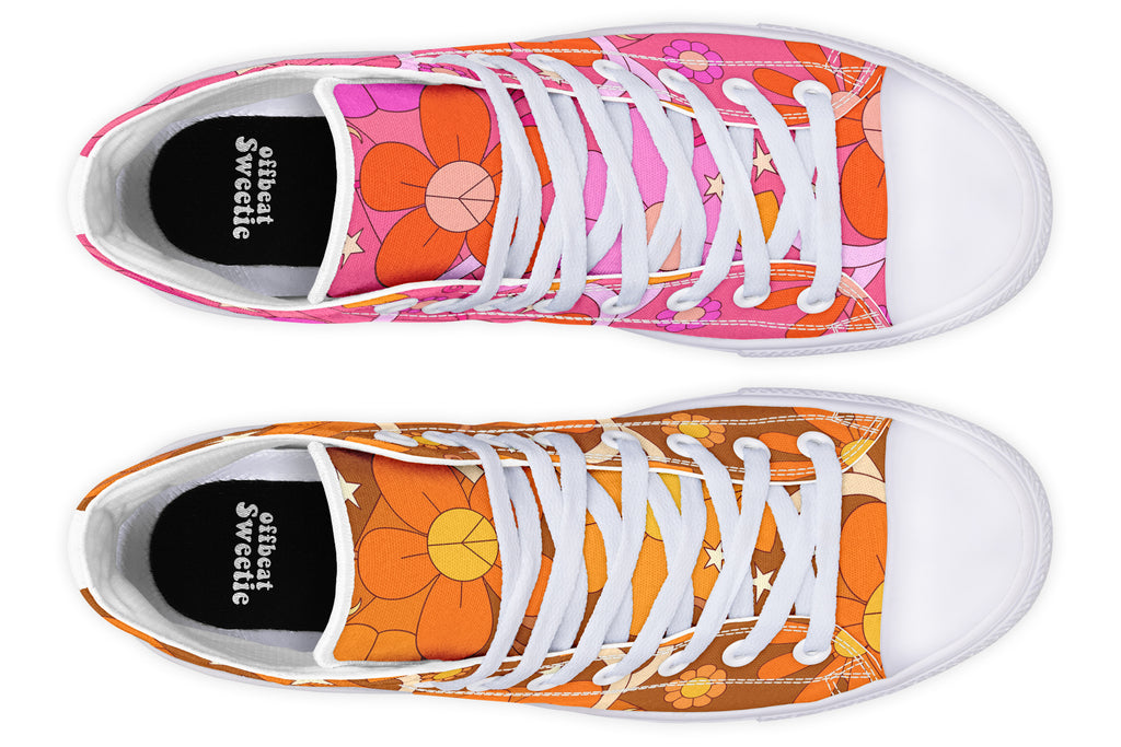 Molly's Mismatched Retro Daisies High Tops - Offbeat Sweetie