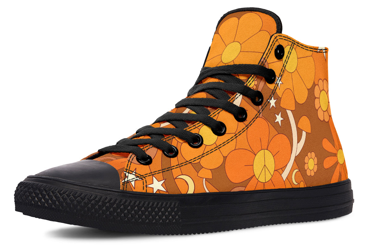 Molly's Orange Retro Daisies High Tops (Wide)