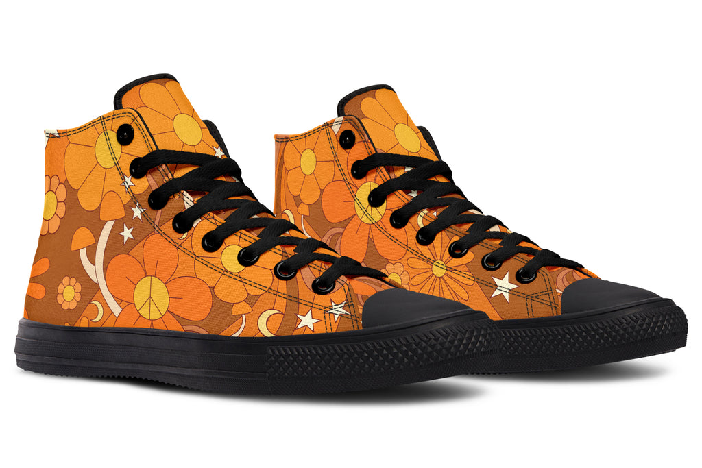 Molly's Orange Retro Daisies High Tops (Wide)