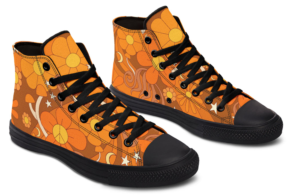 Molly's Orange Retro Daisies High Tops (Wide)
