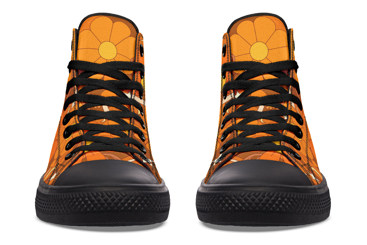 Molly's Orange Retro Daisies High Tops (Wide)