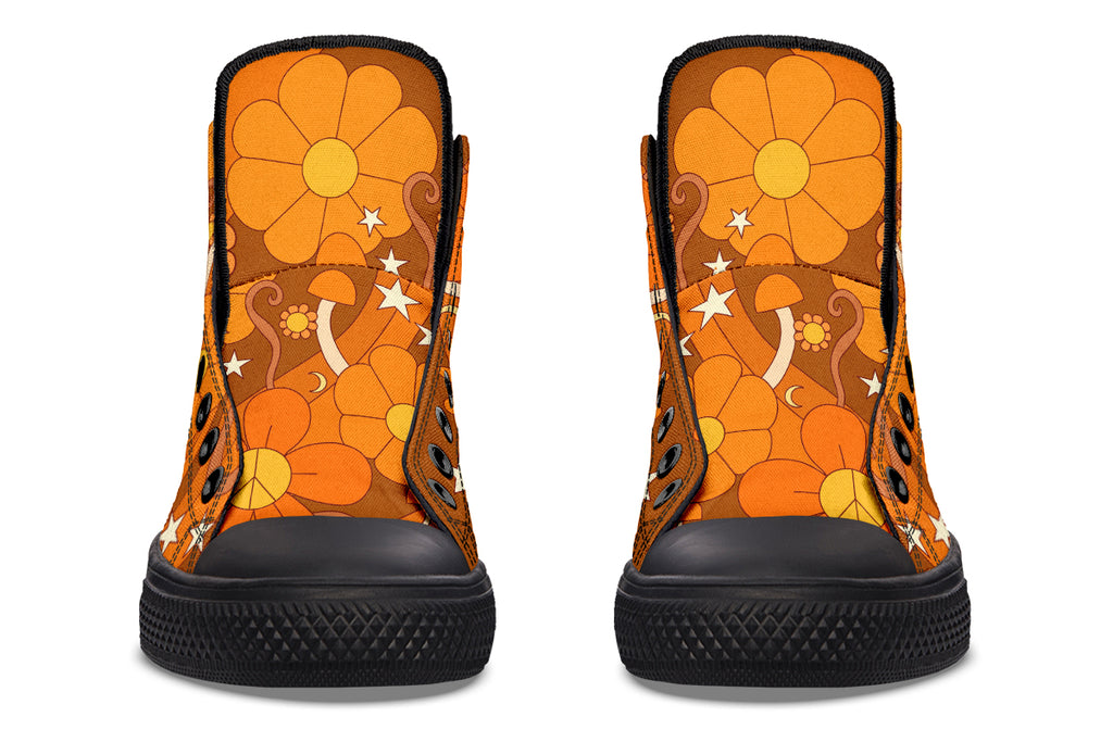 Molly's Orange Retro Daisies High Tops (Wide)