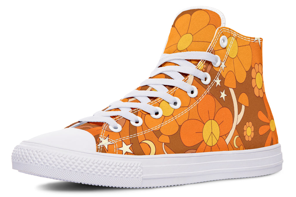 Molly's Orange Retro Daisies High Tops (Wide)